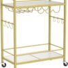 TUTOTAK Bar Cart, Serving Cart for Home, Microwave Cart, Drink Cart, Mobile Kitchen Shelf with Wine Rack and Glass Holder, Rolling Beverage Cart, Gold BC01BB031 - Image 5