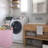 19.7" Round Canvas Large Clothes Basket Laundry Hamper with Handles,Waterproof Cotton Storage Organizer Perfect for Kids Boys Girls Toys Room, Bedroom, Nursery,Gift Basket(Pink geometry) - Image 5