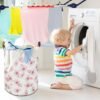 19.7" Pink Flower Laundry Basket,Kids Dirty Clothes Hamper,Waterproof Toys Storage Bin,Room Decor,Gift Baskets,Baby Nursery Hamper(Peach Blossom) - Image 6