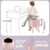 Vanity Stool Chair with Storage, Faux Fur Makeup Room Seat Stool, Soft Padded Seat, Round Footrest Footstools with 4 Metal Legs & Adjustable Footings, Vanity, Bathroom, Bedroom Chairs Pink - Image 4