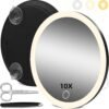 10X Magnifying Mirror with Light, 10x Magnifying Mirror with 3 Suction Cups, 3 Color Dimmable Lighted Makeup Magnifying Mirror, 6'' Travel Magnifying Mirror, 10x Magnification with Tweezers & Scissors - Image 2