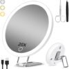 20X Magnifying Mirror with Light, Rechargeable 3 Colors Dimming Lighted Magnifying Mirror with 3 Suction Cups and 360° Stand, 6" Large Travel Tabletop Magnified Makeup Mirror with Tweezers & Scissors - Image 2