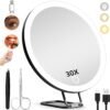30X Magnifying Mirror with Light, Large 6'' Magnifying Makeup Mirror with Light 30x, Travel Mirror with 30X High Magnification Compact 30x Magnified Mirror with Light, 3 Suction Cup & Adjustable Stand - Image 2