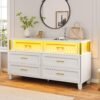 AOGLLATI Dresser for Bedroom with Column Design, White Dresser with Cladding Process Design, 6 Drawer Short Modern Wide Bedroom LED Dresser for Bedroom - Image 7