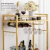 TUTOTAK Bar Cart, Serving Cart for Home, Microwave Cart, Drink Cart, Mobile Kitchen Shelf with Wine Rack and Glass Holder, Rolling Beverage Cart, Gold BC01BB031 - Image 8
