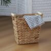 Woven Water Hyacinth Storage Basket Wastebasket Straw Storage Basket Decorative Storage Basket with Wood Handles for Kitchen, Home, Office, Craft, Laundry, Utility Room - Image 7