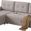 82" L Shaped Sleeper Sofa, Pull Out Couch Bed with Storage Chaise and 3 Tufted Back Cushion for Living Room,Apartment,Office,Light Gray, Beige - Image 9