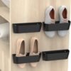 Wall Mounted Shoes Rack 4Pack with Sticky Hanging Strips, Plastic Shoes Holder Storage Organizer,Door Shoe Hangers (SM03-Black-4) - Image 2