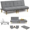 3-in-1 Convertible Futon Sofa Bed Twin, Loveseat Futon Couch Daybed with Folding Adjustable Backless, 2 Piece Small Futon Couch Chairs for Living Room, Apartment, Grey Fabric 306LG1-2PCS - Image 2