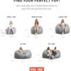 Big Joe Fuf Large Foam Filled Bean Bag Chair with Removable Cover, Gray Plush, Soft Polyester, 4 feet Big - Image 9