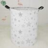 19.7" Round Canvas Large Clothes Basket Laundry Hamper with Handles,Waterproof Cotton Storage Organizer Perfect for Kids Boys Girls Toys Room, Bedroom, Nursery,Home,Gift Basket(Grey Star) - Image 3