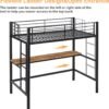 VECELO Metal Loft Bed Twin Size with Desk, Heavy Duty Bedframe with Removable Ladder and Safety Guardrail, Space-Saving, Noise Free, No Box Spring Needed, Black - Image 6