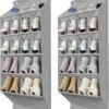 2 Pack Over the Door Shoe Organizer, Hanging Shoe Organizer with 32 Large Deep Pockets, Sturdy Oxford 600D Fabric Door Shoes hanger rack for closet,Dorm, Narrow Door, Gray - Image 2