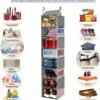 2 Pack Large-Sized Hanging Shoe Organizer 8-Shelf, Hanging Closet Organizer with 8 Side Pockets, Wider Hanging Shelves for Storage Shoes Clothes 9" W × 11.8" D× 48" H, Grey. - Image 7