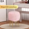 Vanity Stool Chair with Storage, Faux Fur Makeup Room Seat Stool, Soft Padded Seat, Round Footrest Footstools with 4 Metal Legs & Adjustable Footings, Vanity, Bathroom, Bedroom Chairs Pink - Image 7