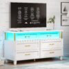 AOGLLATI Dresser for Bedroom with Column Design, White Dresser with Cladding Process Design, 6 Drawer Short Modern Wide Bedroom LED Dresser for Bedroom - Image 2