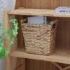 Woven Water Hyacinth Storage Basket Wastebasket Straw Storage Basket Decorative Storage Basket with Wood Handles for Kitchen, Home, Office, Craft, Laundry, Utility Room - Image 8