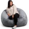 Big Joe Fuf Large Foam Filled Bean Bag Chair with Removable Cover, Gray Plush, Soft Polyester, 4 feet Big - Image 2