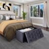 SUPER DEAL Velvet Storage Ottoman Bench Foldable Storage Chest Footrest Toy Box for Entryway, Living Room, Bedroom, 550 lb Load Capacity, 31.4x15.7x15.7 inches Dark Grey - Image 3