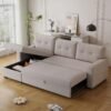 82" L Shaped Sleeper Sofa, Pull Out Couch Bed with Storage Chaise and 3 Tufted Back Cushion for Living Room,Apartment,Office,Light Gray, Beige - Image 7