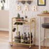 TUTOTAK Bar Cart, Serving Cart for Home, Microwave Cart, Drink Cart, Mobile Kitchen Shelf with Wine Rack and Glass Holder, Rolling Beverage Cart, Gold BC01BB031 - Image 3