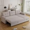 82" Sectional Sofa with Storage Chaise & Pull-Out Bed,L-Shape Convertible 3 Seater Couch W/Tufted Backrest,Reversible Sleeper for Living Room Apartment Office, Beige3 - Image 7