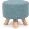 Asense Small Round Ottoman Foot Rest Stool Fabric Padded Seat Footstool Ottoman with Non-Skid Wooden Legs (Light Blue,Fabric) - Image 2