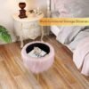 Vanity Stool Chair with Storage, Faux Fur Makeup Room Seat Stool, Soft Padded Seat, Round Footrest Footstools with 4 Metal Legs & Adjustable Footings, Vanity, Bathroom, Bedroom Chairs Pink - Image 5