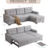 82" L Shaped Sleeper Sofa, Pull Out Couch Bed with Storage Chaise and 3 Tufted Back Cushion for Living Room,Apartment,Office,Light Gray, 82' - Image 3