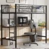 VECELO Loft Bed Twin Size with Desk, Metal Bedframe with Removable Ladder and Safety Guardrail, No Box Spring Needed, Space Saving, Noise Free, Black - Image 2