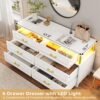 AOGLLATI Dresser for Bedroom with Column Design, White Dresser with Cladding Process Design, 6 Drawer Short Modern Wide Bedroom LED Dresser for Bedroom - Image 6