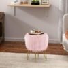 Vanity Stool Chair with Storage, Faux Fur Makeup Room Seat Stool, Soft Padded Seat, Round Footrest Footstools with 4 Metal Legs & Adjustable Footings, Vanity, Bathroom, Bedroom Chairs Pink - Image 3