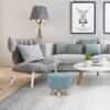 Asense Small Round Ottoman Foot Rest Stool Fabric Padded Seat Footstool Ottoman with Non-Skid Wooden Legs (Light Blue,Fabric) - Image 3