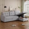 82" L Shaped Sleeper Sofa, Pull Out Couch Bed with Storage Chaise and 3 Tufted Back Cushion for Living Room,Apartment,Office,Light Gray, 82' - Image 7