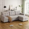 82" L Shaped Sleeper Sofa, Pull Out Couch Bed with Storage Chaise and 3 Tufted Back Cushion for Living Room,Apartment,Office,Light Gray, Beige - Image 2