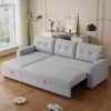 82" L Shaped Sleeper Sofa, Pull Out Couch Bed with Storage Chaise and 3 Tufted Back Cushion for Living Room,Apartment,Office,Light Gray, 82' - Image 4