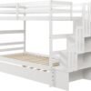 Twin Over Twin Bunk Bed with Trundle and Stairs Storage, Wooden BunkBed Convertible Into 2 Bedframe, for Kids Teens, White - Image 7