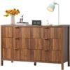 6 Drawer Dresser Cabinet, Long Nightstand with Drawers and Storage Cabinet, Farmhouse Solid Wood Dresser TV Stand, Mid Century Modern Nightstand with 6 Drawer Dresser for Bedroom Closet (Walnut) - Image 2