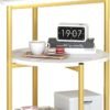 AWQM Marble Side End Table, 3-Tier Sofa Side Table,Small Round Coffee Table Bedside Table, Corner Table w/Metal Frame for Living Room Bedroom, White+Gold - Image 2