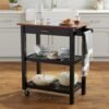 Amazon Basics Kitchen Island Cart with Storage, Solid Wood Top and Wheels, 2 shelves, 35.4 x 18 x 36.5 inches, Cherry and Black - Image 7