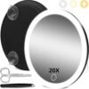 20X Magnifying Mirror with Light, 20x Magnifying Mirror with 3 Suction Cups, 3 Color Dimmable Lighted Makeup Magnifying Mirror, 6'' Travel Magnifying Mirror, 20x Magnification with Tweezers & Scissors - Image 2