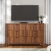 6 Drawer Dresser Cabinet, Long Nightstand with Drawers and Storage Cabinet, Farmhouse Solid Wood Dresser TV Stand, Mid Century Modern Nightstand with 6 Drawer Dresser for Bedroom Closet (Walnut) - Image 5