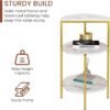AWQM Marble Side End Table, 3-Tier Sofa Side Table,Small Round Coffee Table Bedside Table, Corner Table w/Metal Frame for Living Room Bedroom, White+Gold - Image 9