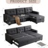 82" L-Shape Convertible Sleeper Sectional Sofa with Storage Chaise and Pull-Out Bed,Upholstered Reversible Corner 3 Seater Couch with Button Tufted Backrest & Armrest,for Living Room,Dark Gray - Image 3