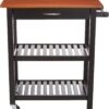Amazon Basics Kitchen Island Cart with Storage, Solid Wood Top and Wheels, 2 shelves, 35.4 x 18 x 36.5 inches, Cherry and Black - Image 3