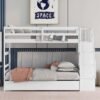 Twin Over Twin Bunk Bed with Trundle and Stairs Storage, Wooden BunkBed Convertible Into 2 Bedframe, for Kids Teens, White - Image 4