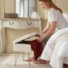 Vanity Stool Chair with Storage Soft Faux Fur Vanity Stool for Makeup Foot Stools Ottoman Make up Small Bench Seat Chairs for Couch Entryway Living Room Bedroom - Image 2