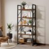 YITAHOME 5 Tiers Bookshelf, Artsy Modern Bookcase, Book Rack, Storage Rack Shelves Books Holder Organizer for Books/Movies in Living Room/Home/Office - Rustic Brown (FTOFBC-0016) - Image 4