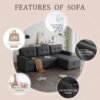 82" L-Shape Convertible Sleeper Sectional Sofa with Storage Chaise and Pull-Out Bed,Upholstered Reversible Corner 3 Seater Couch with Button Tufted Backrest & Armrest,for Living Room,Dark Gray - Image 5