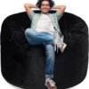 3FT Bean Bag Chairs for Adults with Filling,Big BeanBag Chair with Pocket&Handle,Memory Foam Bean Bags with Velvet Cover for Living Room Bedroom (Black) - Image 2